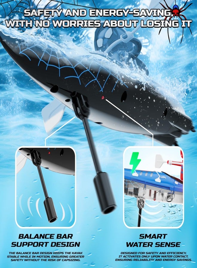 ديرك قارب DEERC صغير يعمل بالتحكم عن بعد للأطفال، طراز Spider Kayak، بتردد 2.4 جيجاهرتز، مزود بإضاءة LED، لعبة مائية لا تنقلب أبدًا، مناسبة للمسابح والبحيرات وأحواض الاستحمام، هدية مثالية لأعياد ميلاد الأولاد والبنات من عمر 4 إلى 8 سنوات. - Image 4